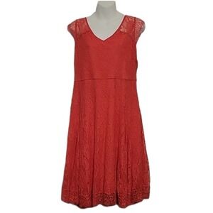 Torrid Floral Lace Dress Midi Flutter Sleeve Coral Cottagecore Boho Women 1X